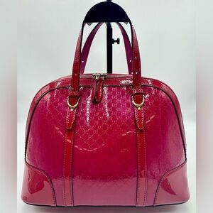 Auth Gucci Bright Bouganville Microguccisima Patent Leather Small Nice Dome Bag